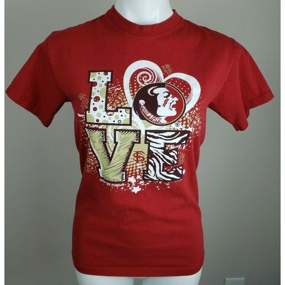 Red Love FSU Florida State University Seminoles T-Shirt Tee EUC - Picture 1 of 2